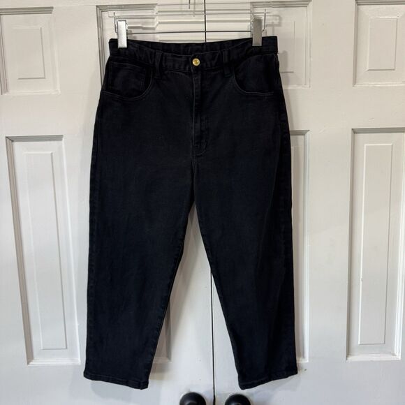 Roucha Dobell Black Denim Barrel Jeans High Rise Crop Cool Size AA 4/6 Short EUC - Picture 2 of 13